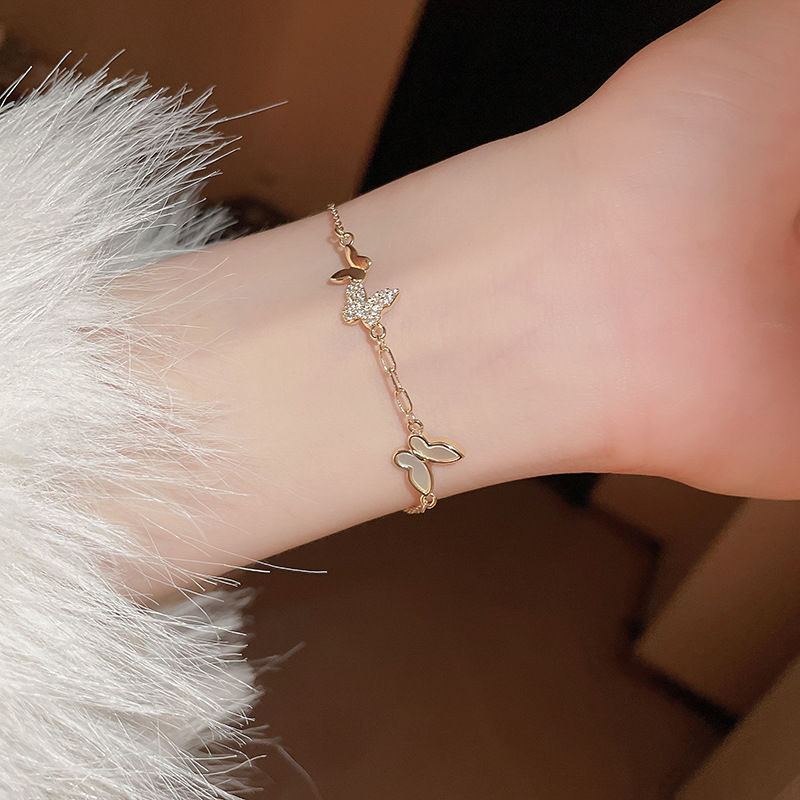 Real Gold Plated Zircon Butterfly Simple Fashion Bracelet Elegant Light High-end Sense Jewelry for Women - view 4