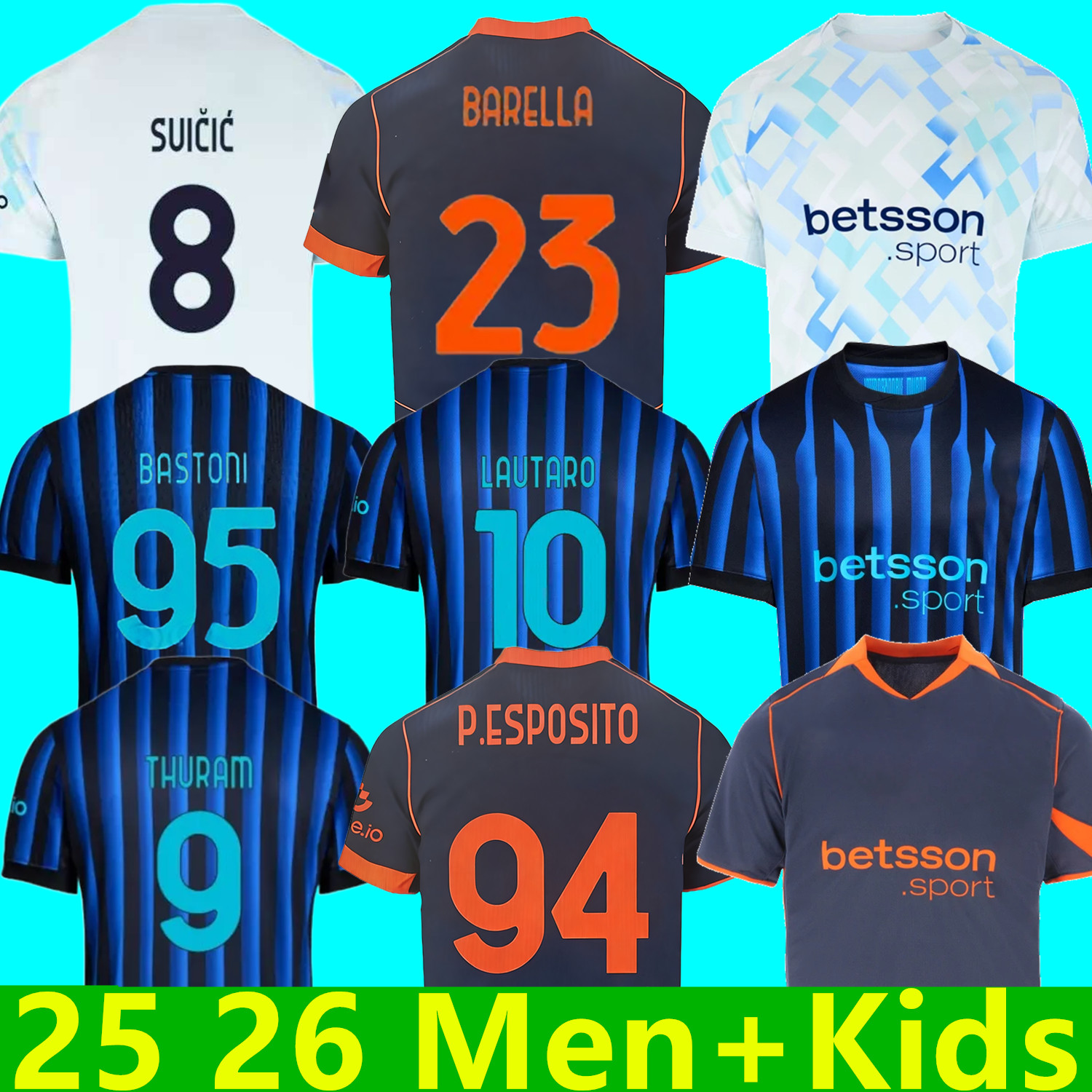 25 26 Soccer Jerseys ROSSI LAUTARO THURAM BARELLA Kid Kit de FRATTESI BASTONI FINAL DUMFRIES PAVARD 2025 2026 Football Shirt Child third Special fans player version