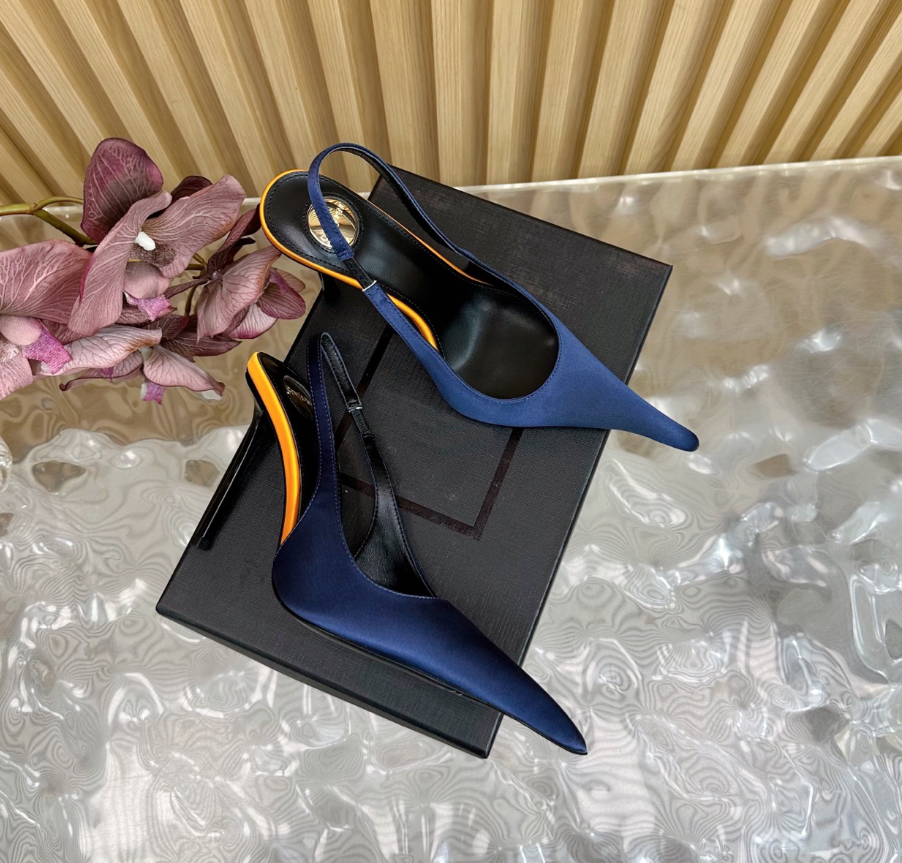 Luxury Sexy Women Slingback Pump Amalia Slingback Pumps Satin Stiletto Heel Sling Back High heels Pointed Toe Brand Sandals