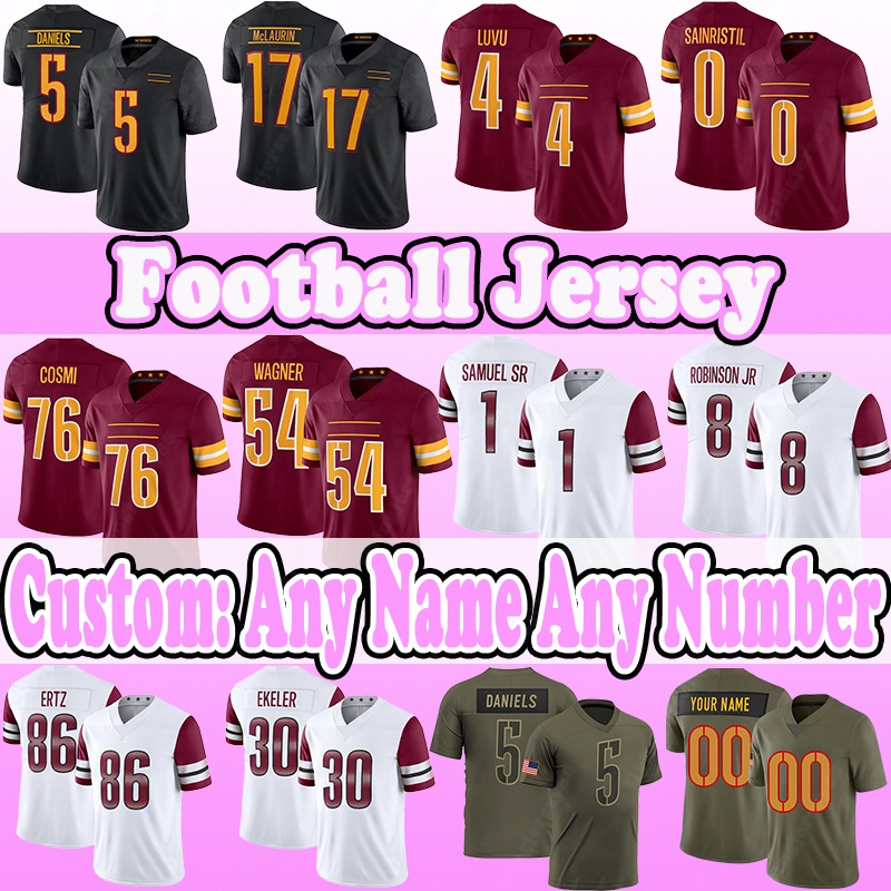 17 Terry McLaurin Football Jersey 5 Jayden Daniels 4 Frankie Luvu 0 Mike Sainristil 1 Deebo Samuel Sr 8 Brian Robinson 76 Sam Cosmi 54 Bobby Wagner 86 Zach Ertz Conerly Jr