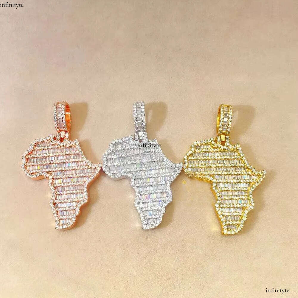 Fashion Hot Selling Map Iced Out baguette Moissanite Stone Jewelry Gold Plated Pendant for Men 111