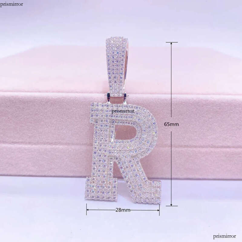 Hip Hop Sier Jewelry Vvs1 Moissanite Dia Custom Name Stone Initial Letter Pendant Necklace