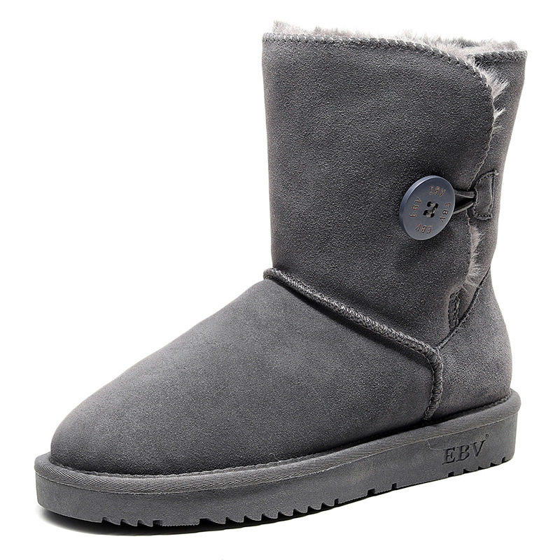 EBV designer shoes hot free shipping High quality cowhide bow snow boots genuine leather keep warm outdoor button cotton shoes for woman