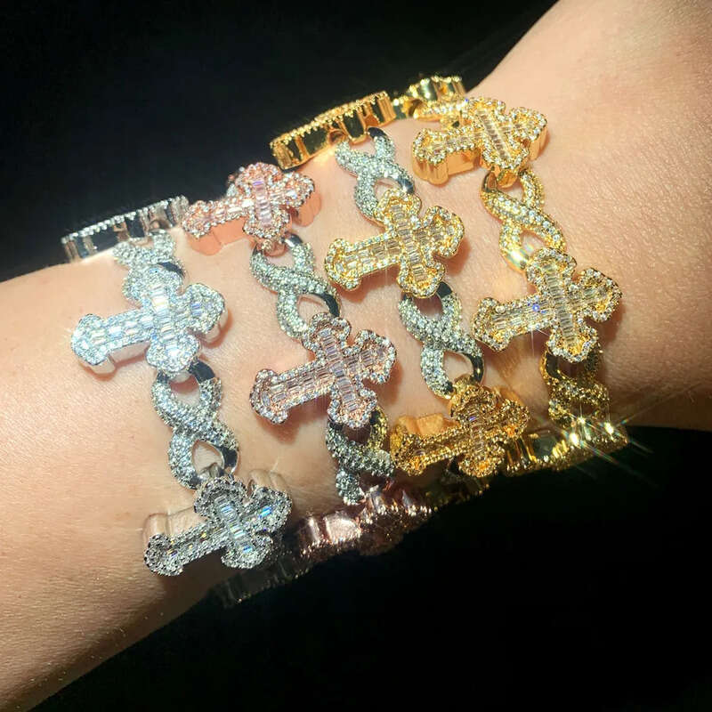 Hip Hop 8 Shape Cross Infinite Cuban Chain Necklace Bracelet TopBling Cubic Zircon Jewelry