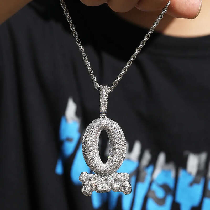 Hip Hop Art Letter O BLOCK Pendant Necklace TopBling Full 5A Zircon Jewelry Cool Men Gift