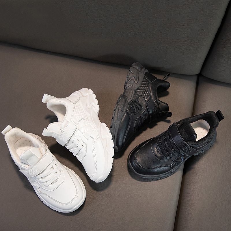 Sport Black Leather Youth Shoes for Boys and Girls Campus Outdoor Kids Light Weight Cutefeet Sneakers White Student Trainers Sizes 26 - 37