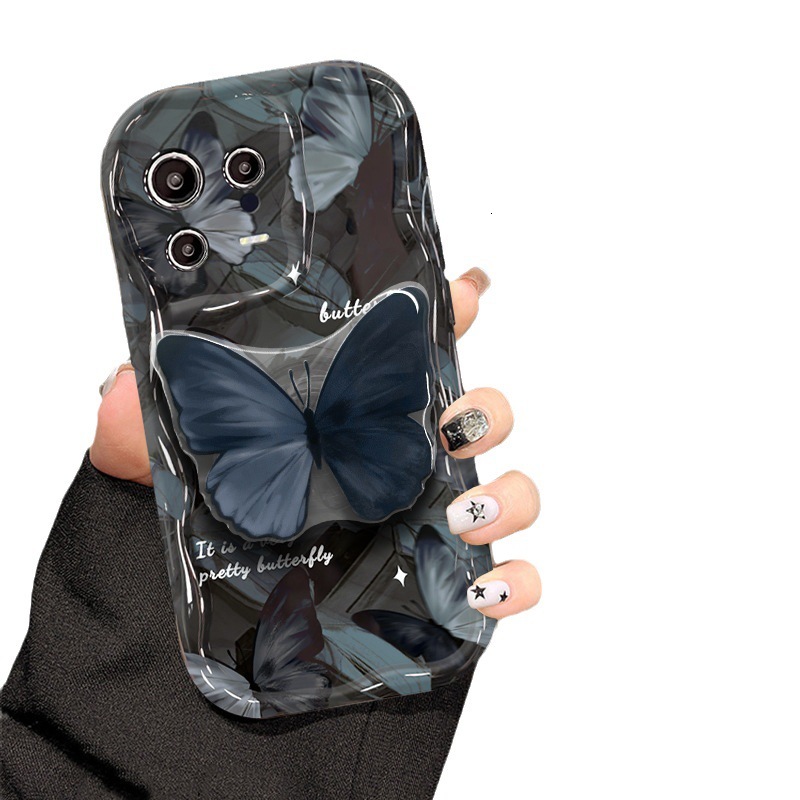 Black Butterfly Phone Case Compatible with iPhone 17 Pro Max , Cute Butterfly Kickstand Design, Slim Soft Silicone Butterfly Bracket Bumper Cover for 