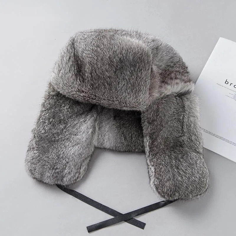 Real Rex Rabbit Fur Hat Mens Lei Feng Hat Winter Outdoor Thickened Warm Genuine Fur Hat Russian Natural Fur Ear Protection Hat 250930