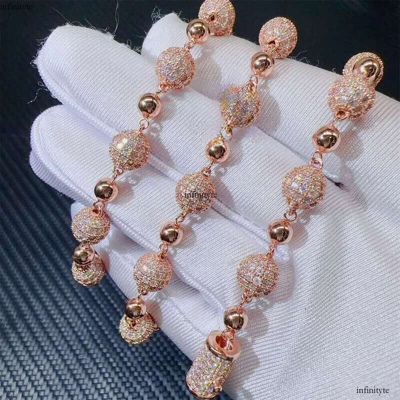 Customized 8mm Iced Out Hip Hop Chain Jewelry Sterg Sier Rose Gold Plated Vvs Moissanite Ball Bead Cuban Necklace 111