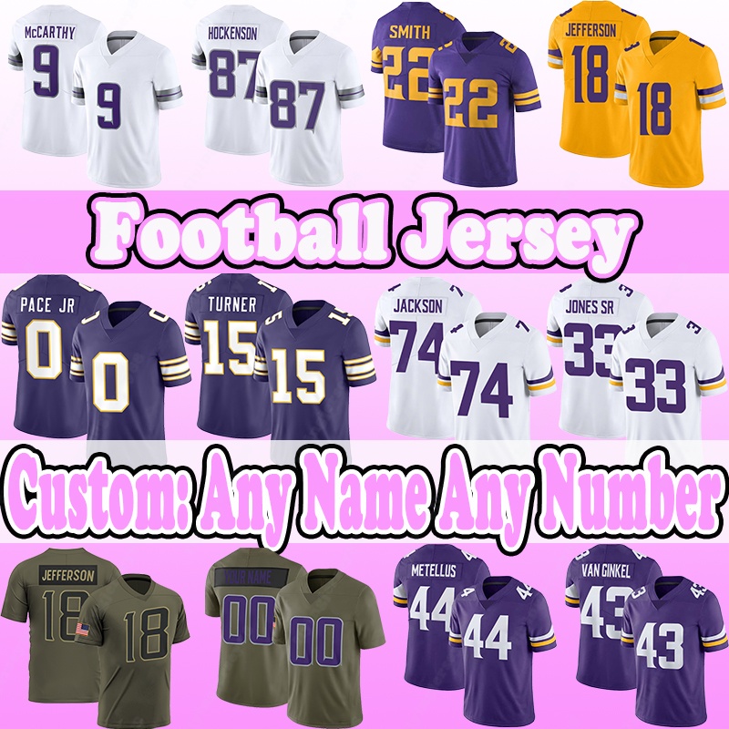 18 Justin Jefferson Football Jersey 9 JJ McCarthy 44 Josh Metellus 43 Andrew Van Ginkel 33 Aaron Jones 71 Darrisaw 3 Addison 7 Byron Murphy Jr 27 Mason 5 Mekhi Blackmon