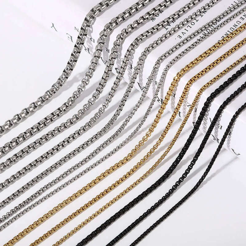 Wholesale 2mm 3mm Hip Hop Gold Plated Men Women Bulk Chain Necklace Stainless Steel Round Box Chains Link for Jewelry Making