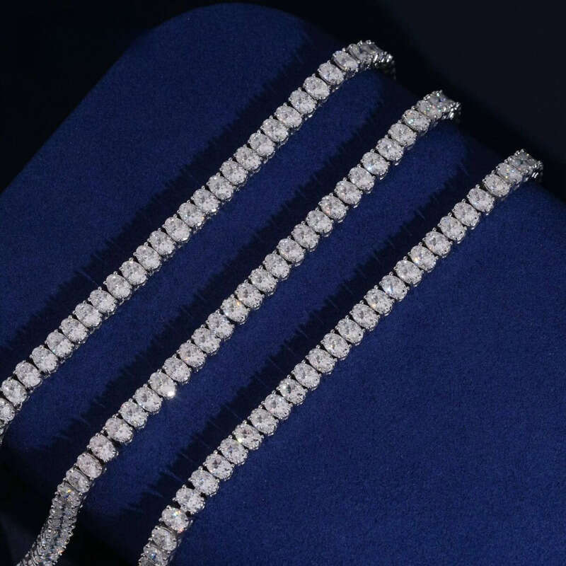 GRA Certification Oval Cut 4X6mm Fancy Shape Chain Sier Moissanite Tennis Necklace Rapper Jewelry