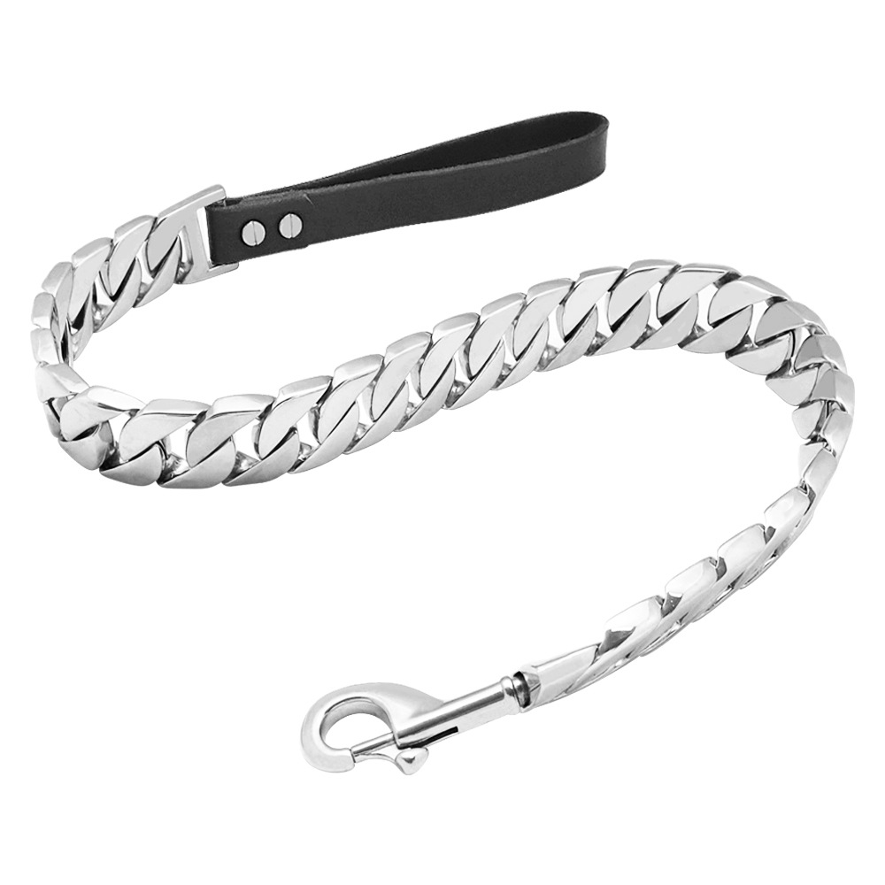 Dog Leashes Metal Chew Proof 14/19/32MM Heavy Duty Pet Leash Chain with Leather Padded Handle for Large Medium Small Dogs(Total Length of 2.4ft/3ft/4f