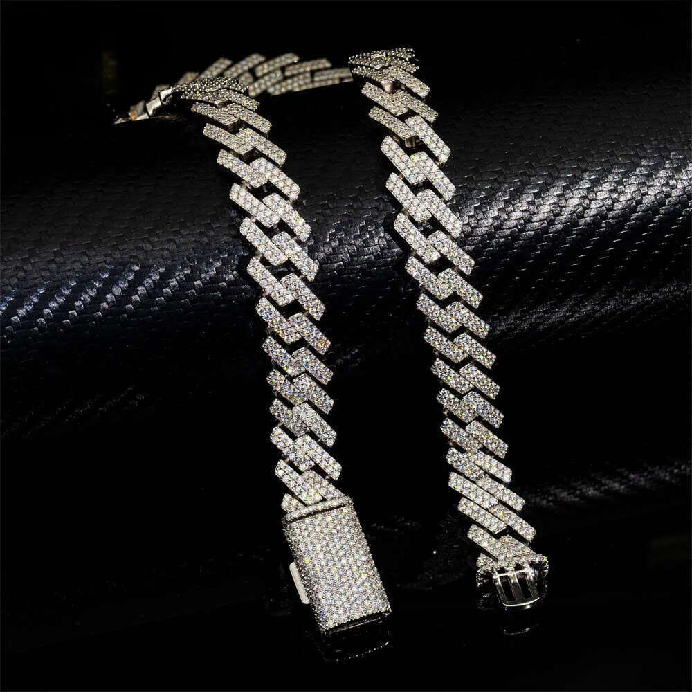 Cuban Link bracelet necklace sterling sier GRA Certificate hip hop 15mm double row iced out moissanite dia cuban link chain