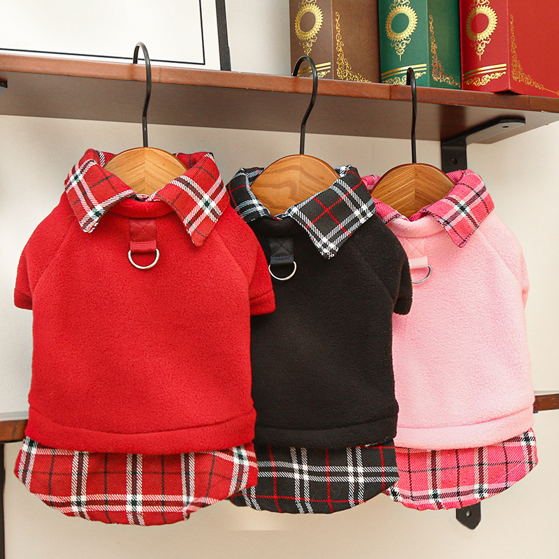 K3111 Wholesale New Plaid Dog Clothes, Winter Fleece Lined Pet Apparel for Small Medium Dogs, Preppy Style Cat Clothing Supplier