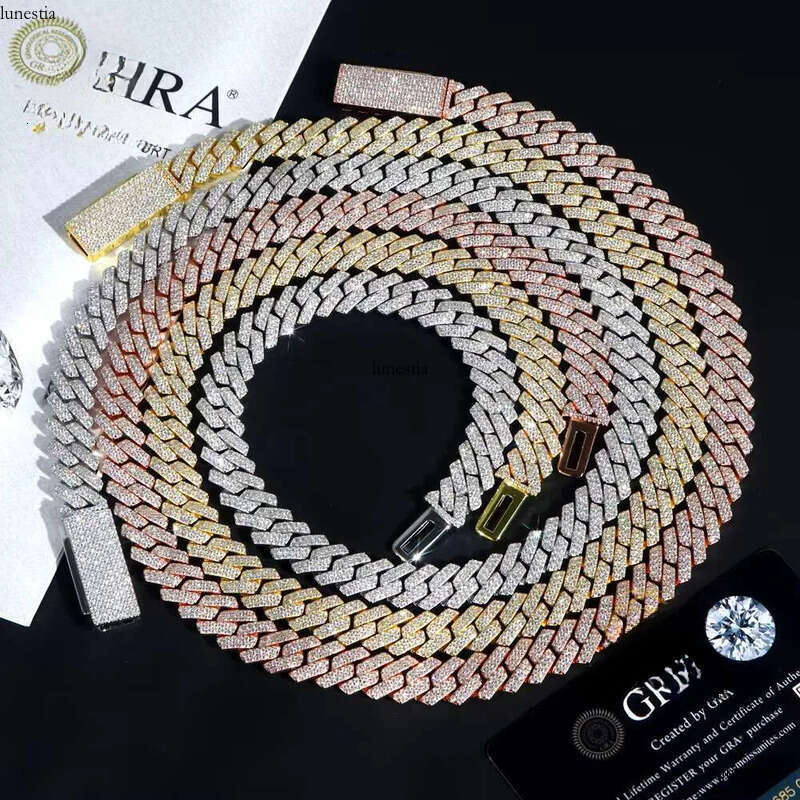 necklace VVS Moissanite Cuban Chain 10mm 12mm 13mm 15mm Hip Hop Necklace Mens Accessories