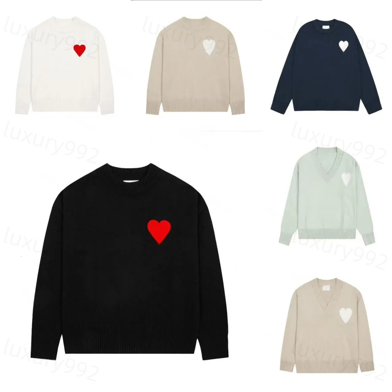 Mens Shirt Sweaters Fashionable Knitted Pullover with Embroidered Heart Detail - Crewneck Long Sleeve Designer Clothing for Men and Women 8a4