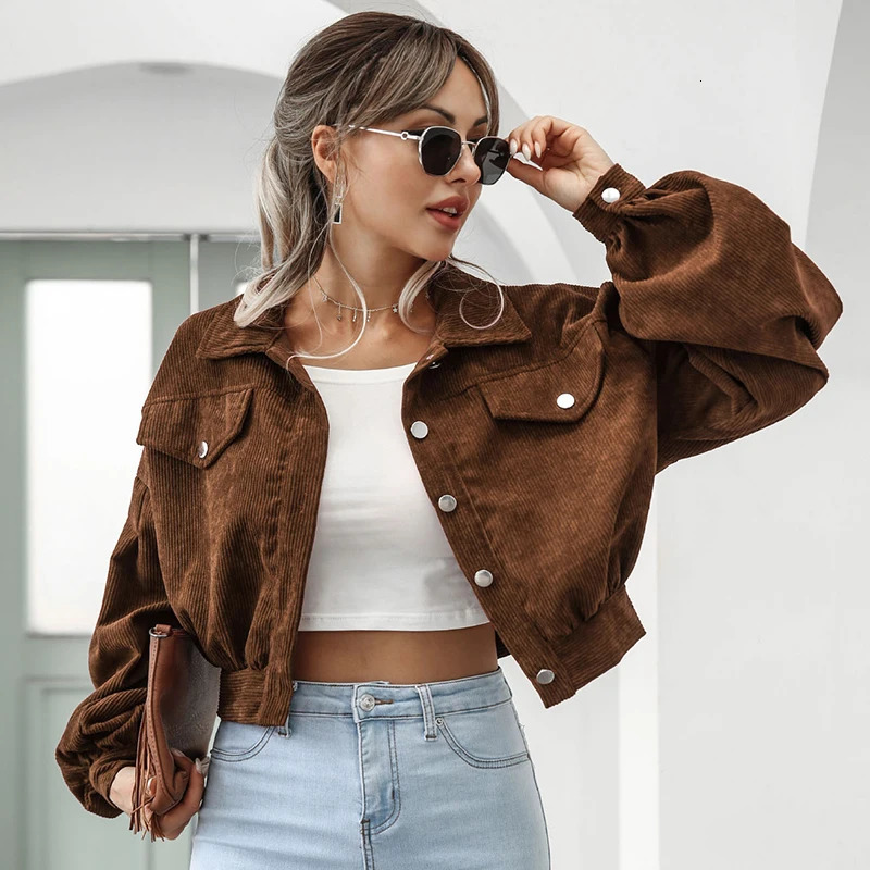 Autumn Cropped Corduroy Jackets Overcoat Single Breasted Lantern Sleeve Coat Fashion Vintage Winter Women Jacket 18047 250930