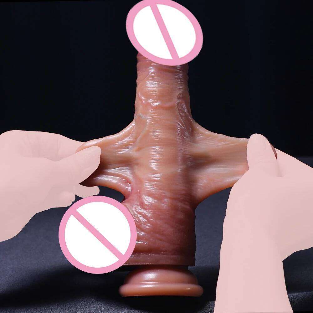 Realistic Dildos Anal Vaginal Dick Women Skin Sliding Foreskin Testicles Stimulation Strapon Big Sex Toys For Woman 666