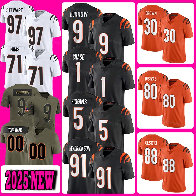 9 Joe Burrow Football Jerseys 1 Ja'Marr Chase 5 Tee Higgins Trey Hendrickson Chase Andrei Iosivas Mike Gesicki Shemar Stewart Amarius Mims Logan Ted Karras McPherson