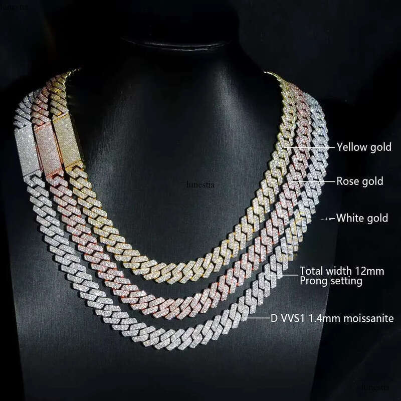 necklace VVS Moissanite Cuban Chain 10mm 12mm 13mm 15mm Hip Hop Necklace Mens Accessories