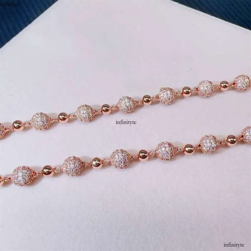 Customized 8mm Iced Out Hip Hop Chain Jewelry Sterg Sier Rose Gold Plated Vvs Moissanite Ball Bead Cuban Necklace 111