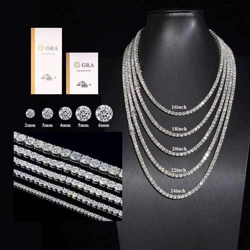 Fine Jewelry Sterling Sier Vvs Moissanite Necklace Dia Mossanite Tennis Chain