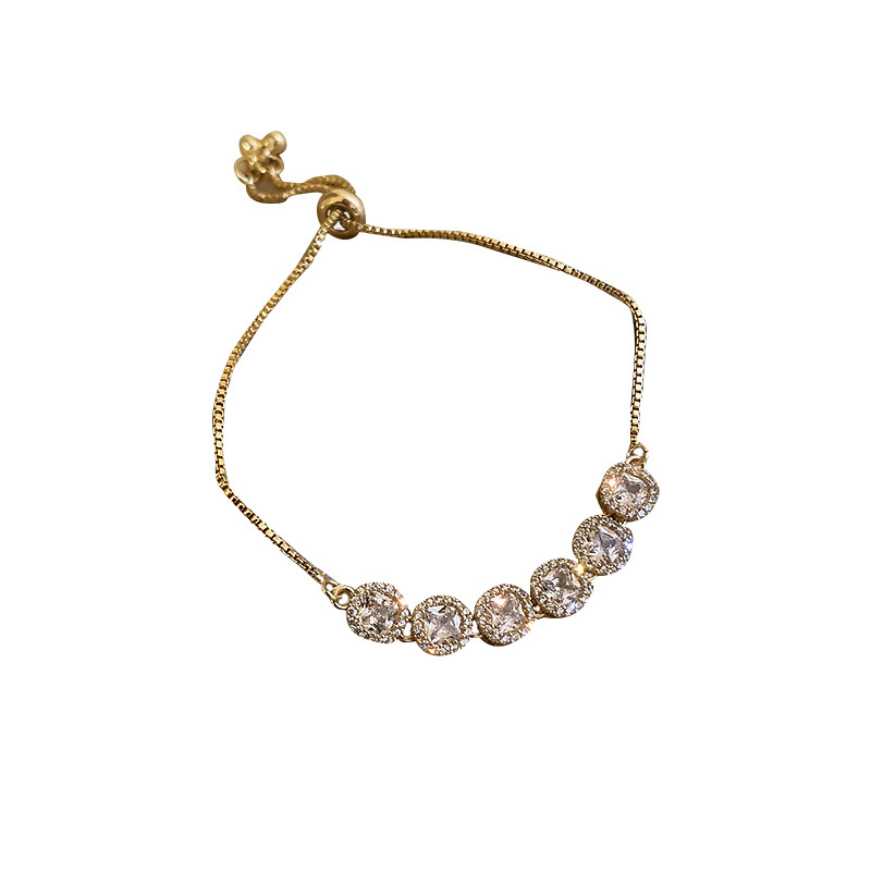 Real Gold Plated Diamond Korean Pull Chain Super Shiny Bracelet Internet Celebrity Best Friend Simple Design Adjustable Jewelry - view 6