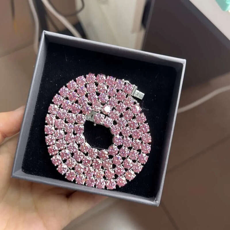 in Stock Pink Color Sier 3mm 4mm 6.5mm Vvs Moissanite Tennis Chain Bracelet Custom 14k Real Solid Gold Jewelry