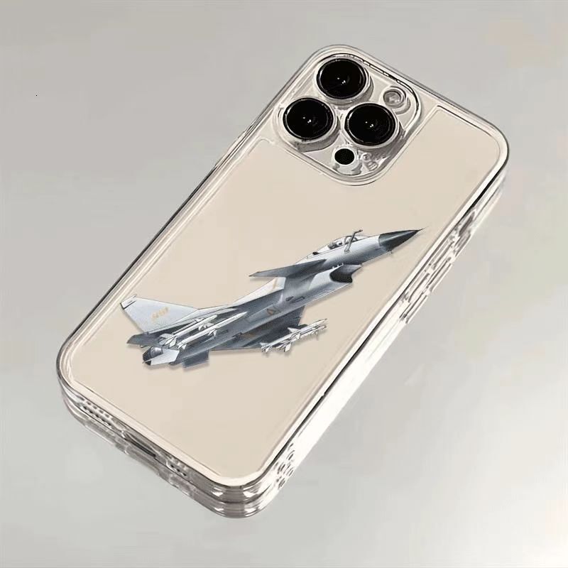 Transparent-Fighter Plane in Flight Cute Phone Case Compatible for iPhone 17/Air/Pro/Pro Max Slim Fit Shockproof TPU Phone Cover