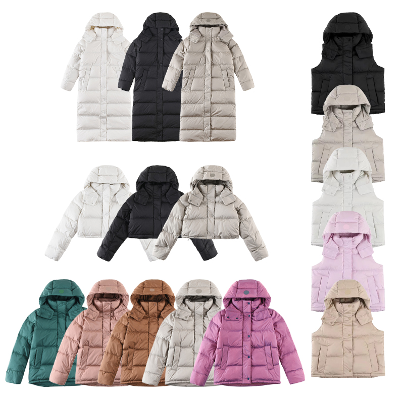 Women's Designer Winter Down Jacket Reindeer-Print Coat Hooded Long-Length luluity lemonion Down Jacket Drawstring Waistband Cropped Parka Coat Warmth doudoune