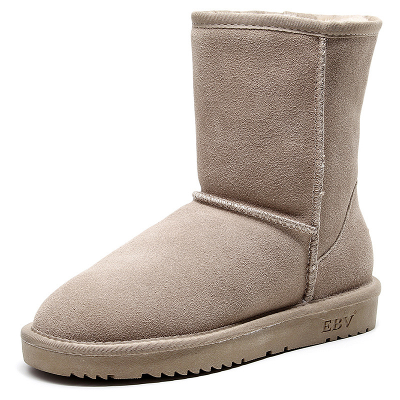 EBV designer shoes free shipping High quality cowhide keep warm and non slip snow boots with thick fleece for women size 35-42 black coffee khaki grey