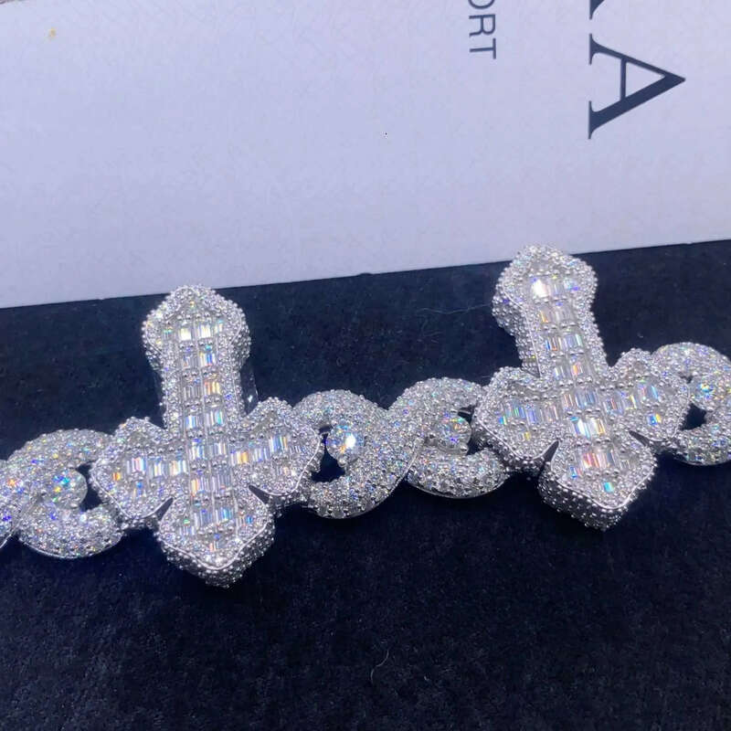 Wholesale price s sterling sier hip hop iced out men jewelry cross link bracelets moissanite cuban bracelet