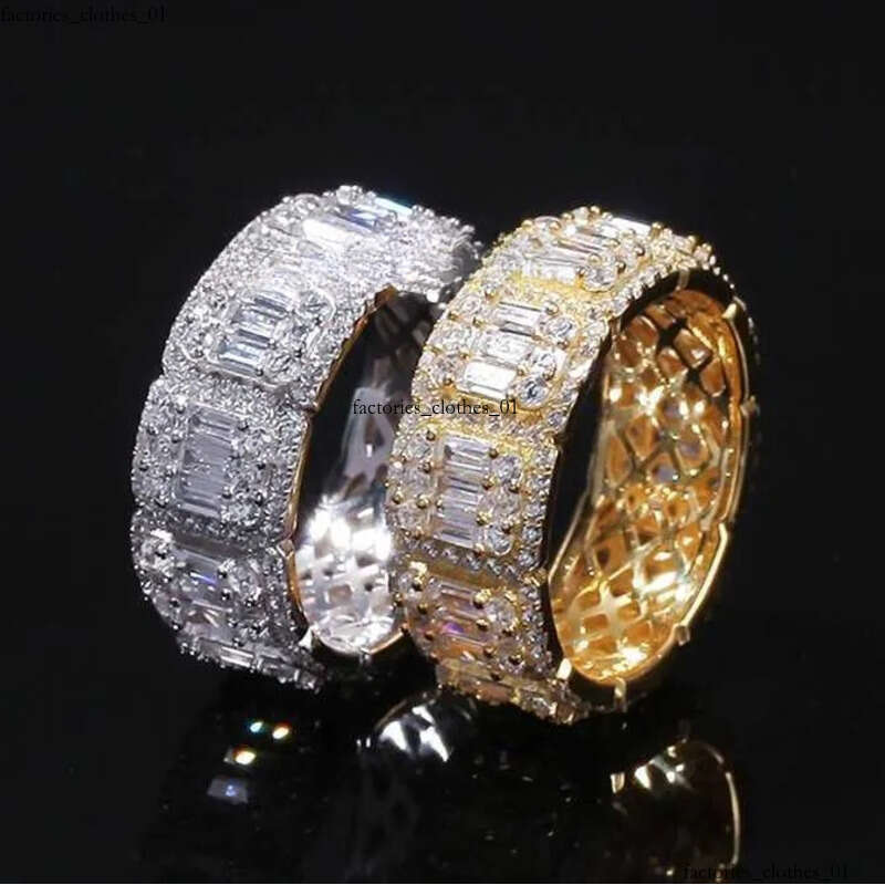 Aaa Gems Mens Baguette Dia Band Ring Real Vvs Wedding Iced Out Moissanite
