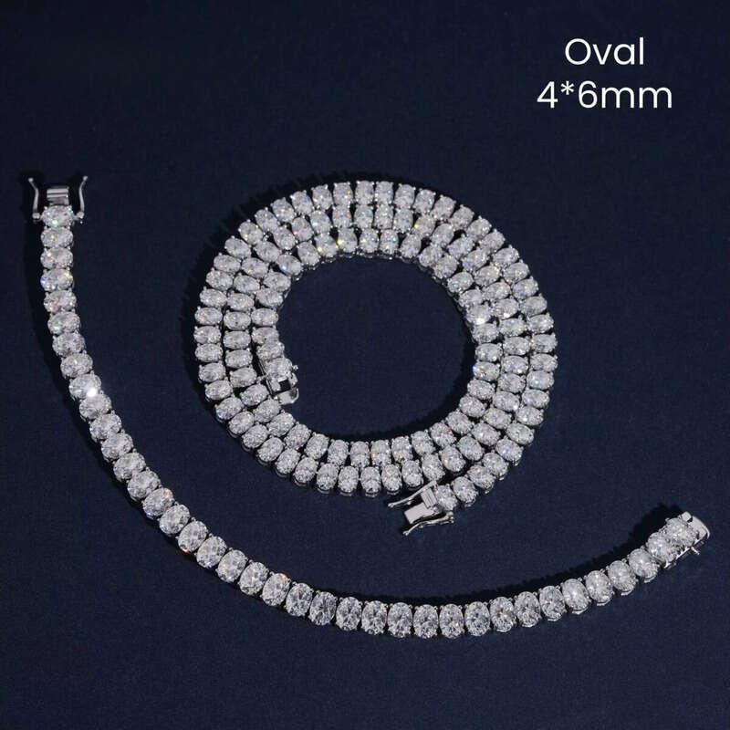 GRA Certification Oval Cut 4X6mm Fancy Shape Chain Sier Moissanite Tennis Necklace Rapper Jewelry