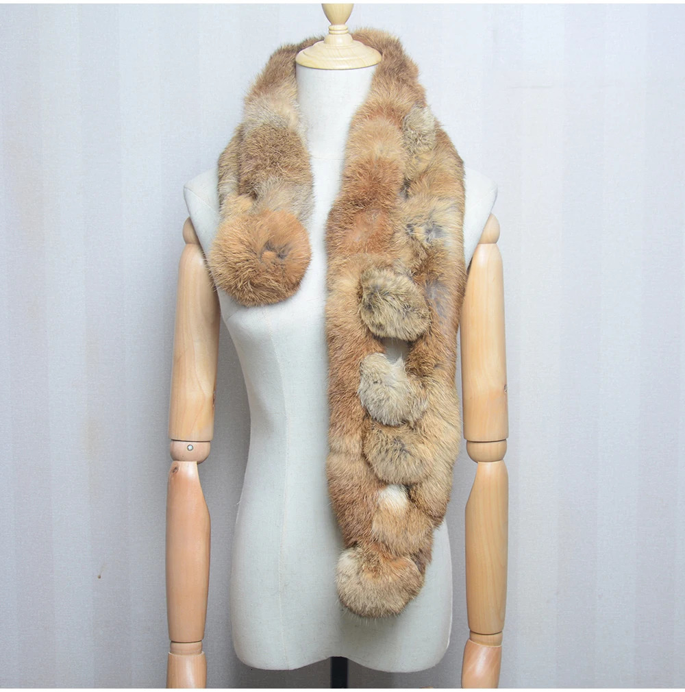 Women Winter Rabbit Fur Scarf 100 Natural Rabbit Fur Fashion warm And Soft Neckerchief Wholesale Pompoml Fur Scarves Headbands 250930