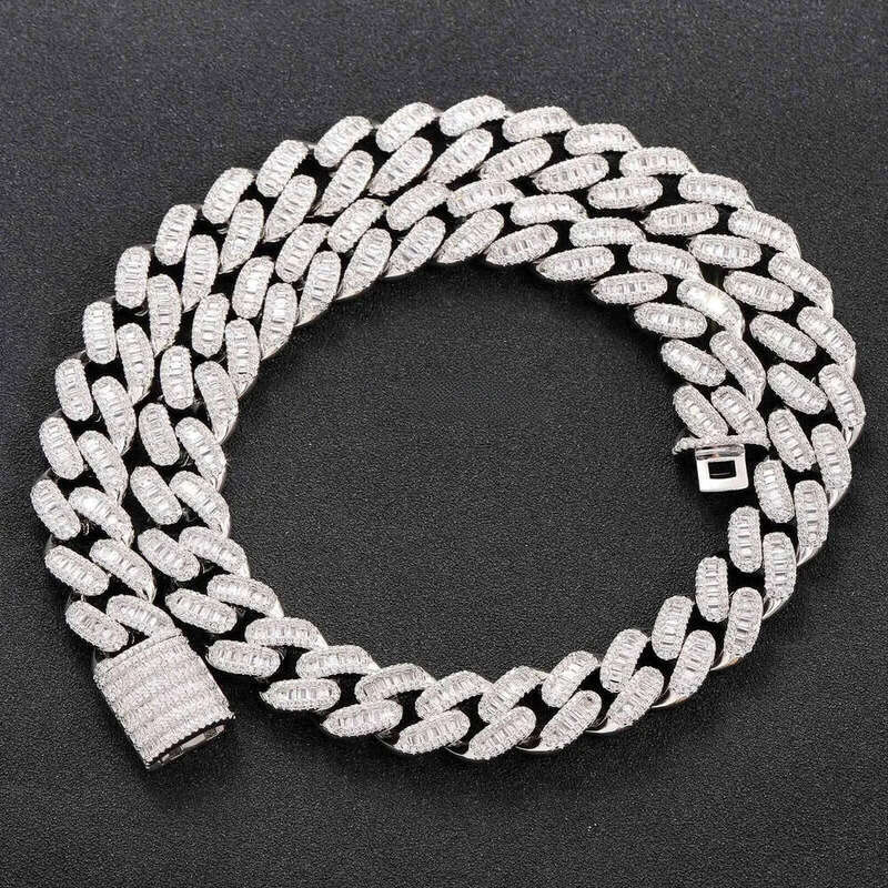 hip hop jewelry cuban link chain 15mm s sier fashion necklace iced out fully vvs baguette moissanite dia men necklaces