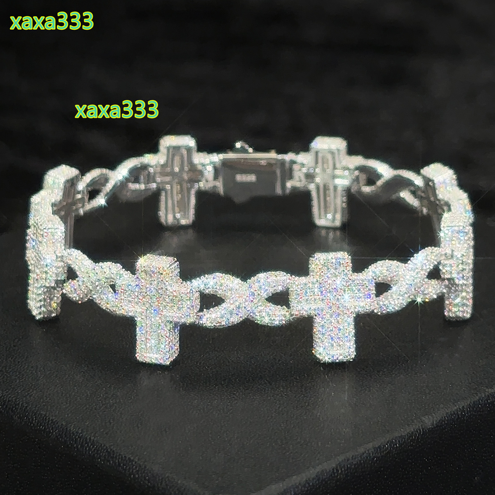 Rapper Luxury Fine Jewelry Moissanite Infinity Cuban Link Cross Cuban Bracelet Factory Direct Sale for Man