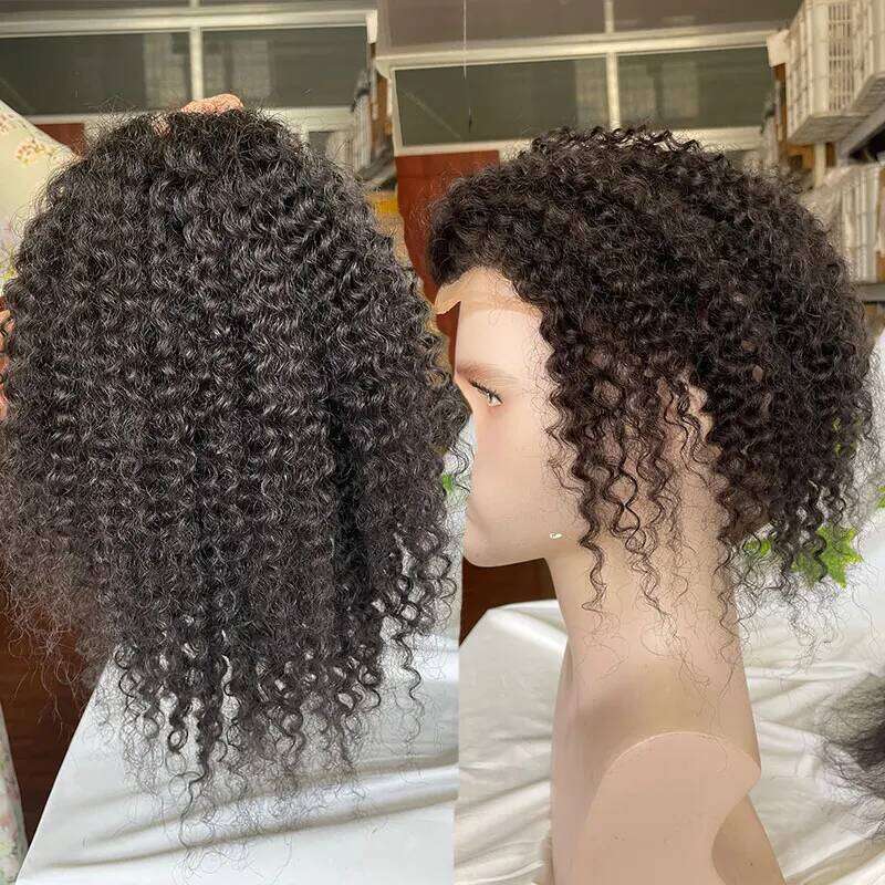 Toupee for Men Mono with PU Around Lace Systems Kinky Curly Wigs, Long Human Hair Natural Color 8x10''12inch