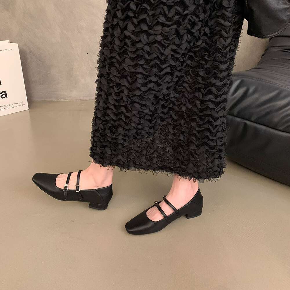 silver Shallow Mouth Single for Women Spring New Korean heelegant Fairy Style Gentle Commuting Chunky heel Mary Designer Shoe Jane Small Leather Shoes