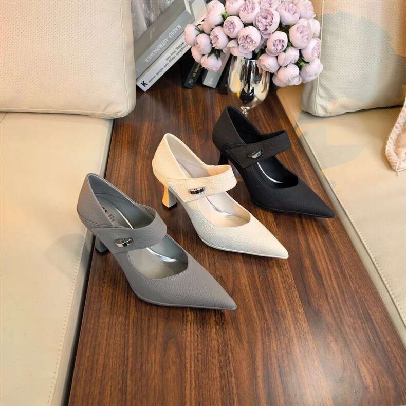 2025 Autumn New French Style Pointed Toe Fashion Color Block High heels Women Shallow Mouth Designer Shoe heelegant Chunky heel Soft Leather Single Sh