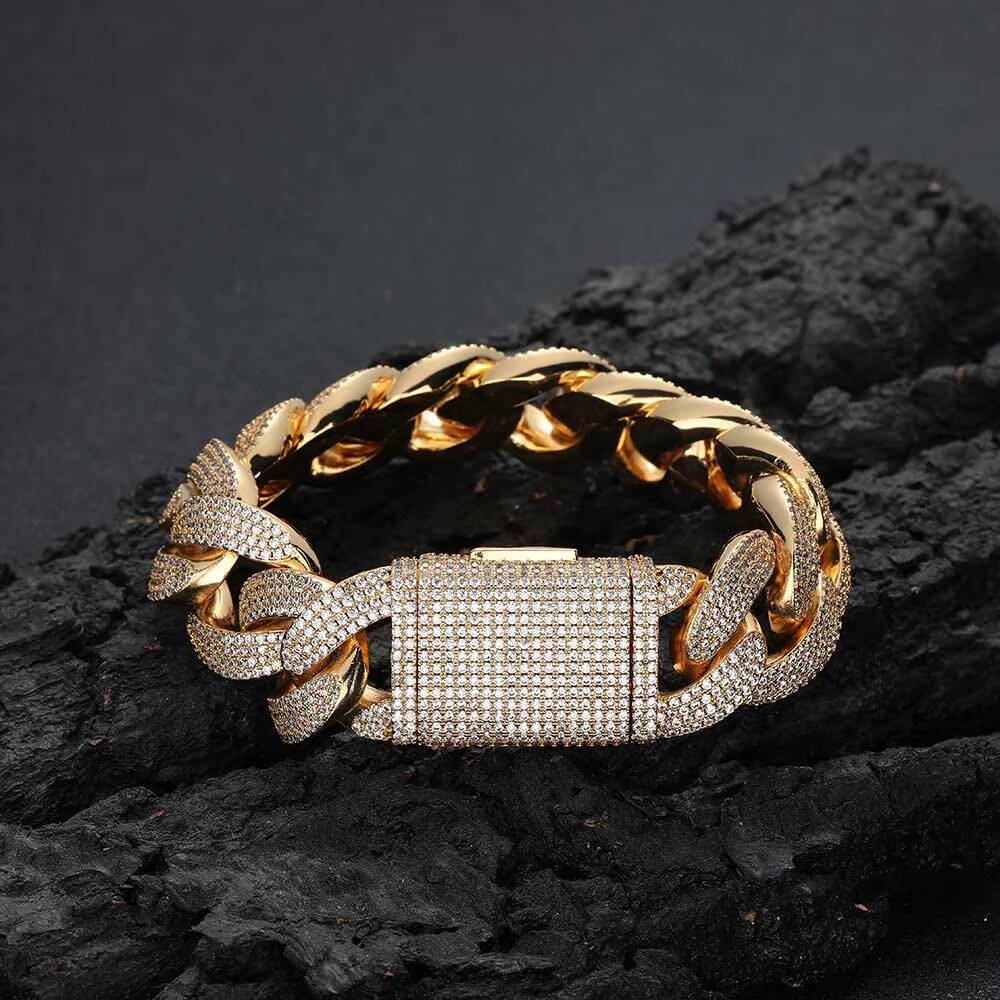 NUOYA New Style Iced Out CZ Cuban Chain Bracelet Hip Hop Mens Jewelry 18k Gold Plated Cuban Link Chain Men Bracelet