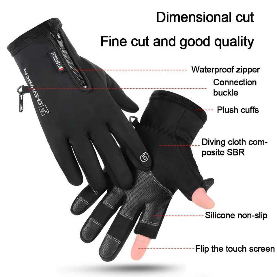 NOFOXO Winter Waterproof Wearresistant Outdoor Fishing Gloves Flip Finger Warm Gloves Cycling Antislip Touch Screens Cycling Z250925