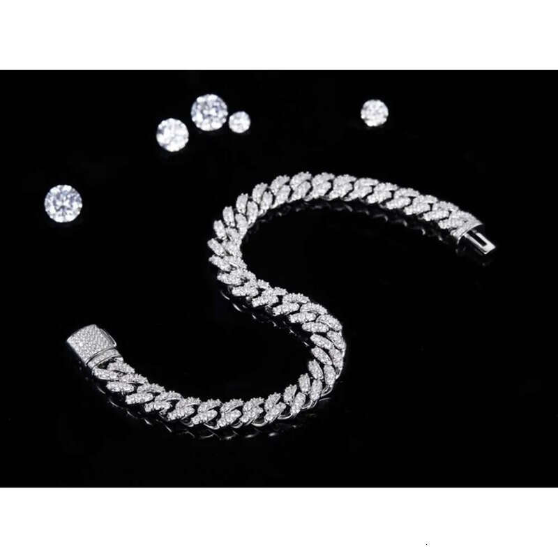 8mm Necklace k Cuban Mossinate Dia Vvs Moissanite Chain Hip Hop Iced Fine Jewelry Sterg Sier