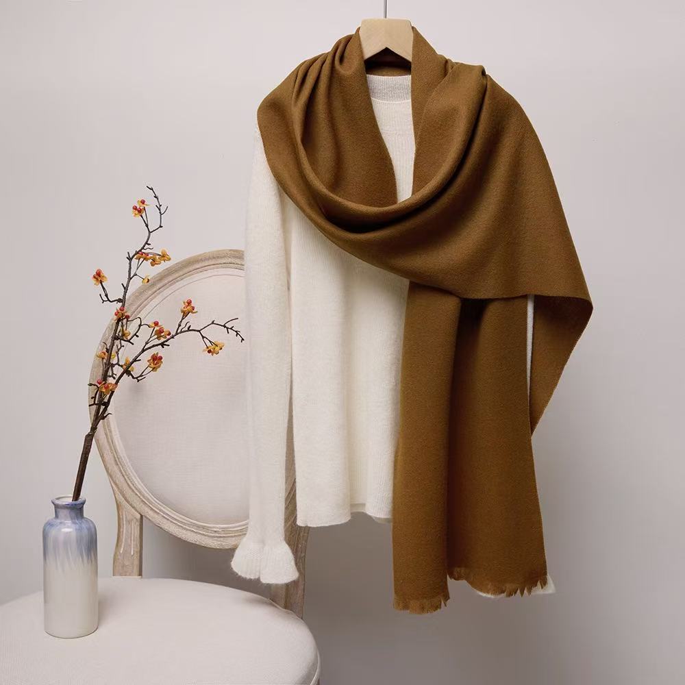 T1953 pure wool scarf autumn and winter warm all-match solid color