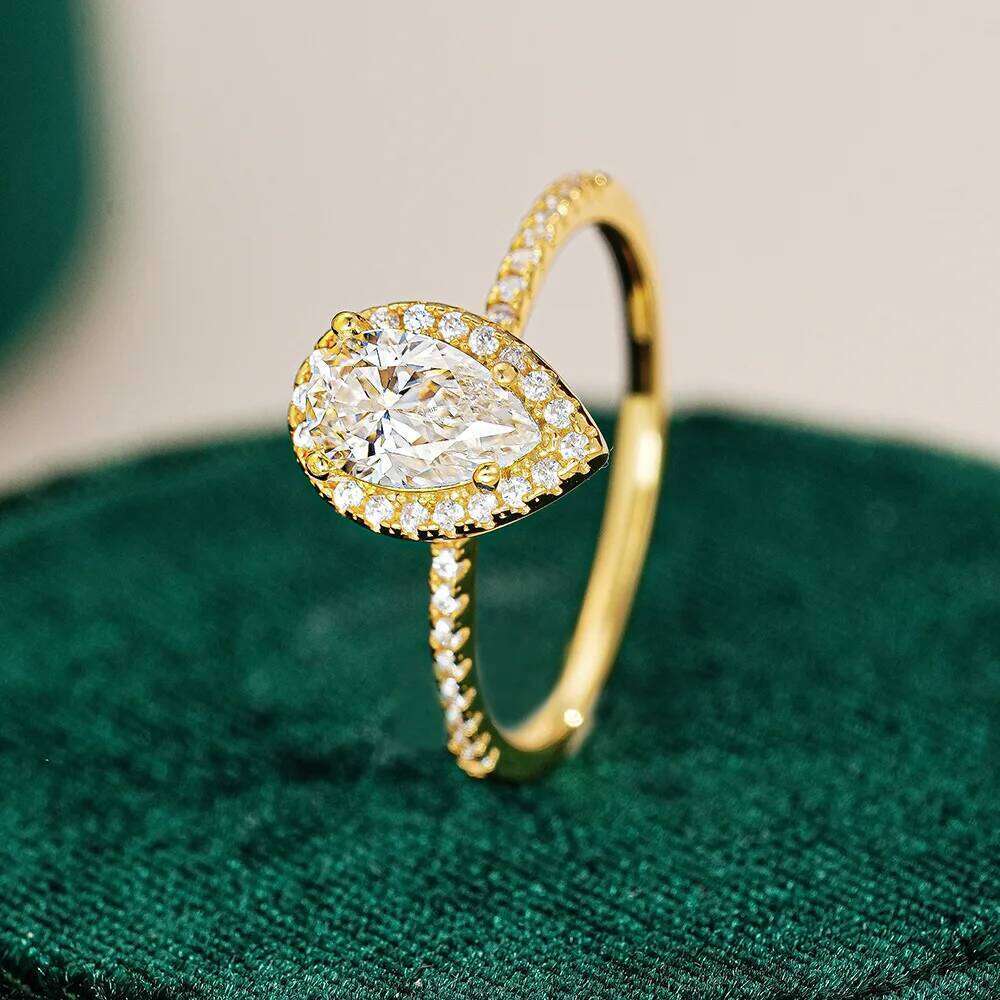 Women's AU999 Gold 1CT Moissanite Teardrop Ring - Elegant Design, Flattering & Versatile for Daily