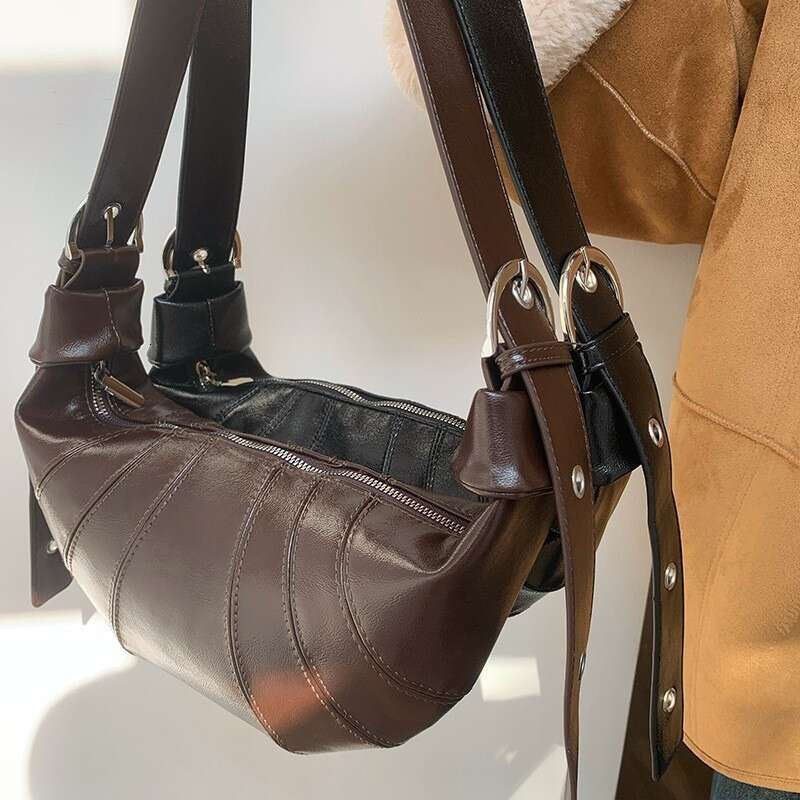 2025 New Niche Croissant Cowhide Dumpling Fashion Single Shoulder Crossbody Baguette Women's Bag