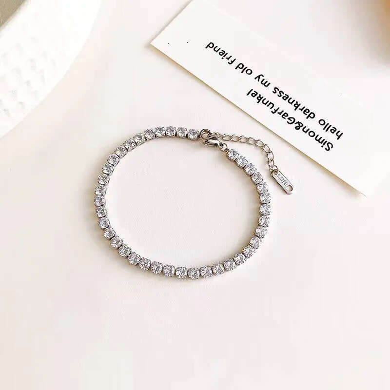 Hot Sale Cubic Classic Tennis Stainless Steel Bracelet Bangle Enamel Zirconia Sier Gold Women Bracelets