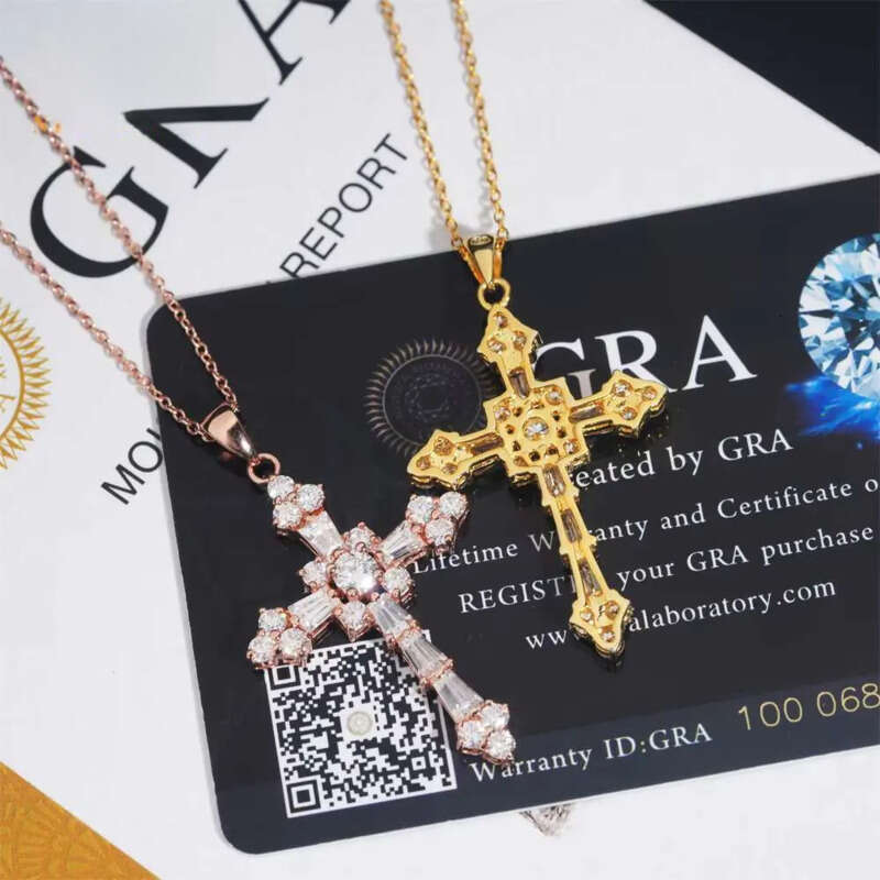 Pass Tester Classic Iced Out Hip Hop Style Link Chain Sier VVS Moissanite Dia Women Jewelry Cross Pendant Necklace