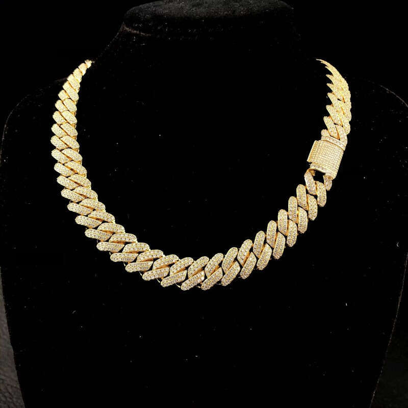 15mm Full Set Cuban Bracelet with Ribbed Plaid Necklace